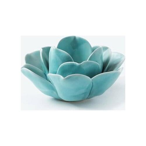 Ceramic Blue Lotus Candle Holder Table Zen Tealight Meditation Votive Candlestick