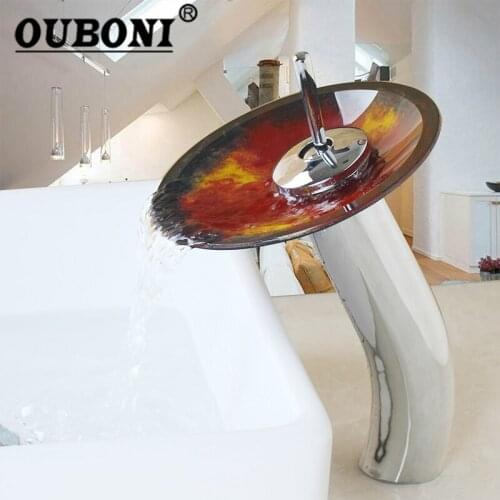 Bathroom Waterfall Faucet Glass Brass Basin Faucet Bathroom Mixer Tap Deck Mounted basin sink Mixer Tap Water Mixer