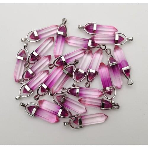 Fashion glass Electroplated Pink crystal pillar Pendants & necklaces for making Jewelry charm pendulum accessory 24pcs/lot