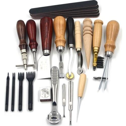 Leather Craft Punch Tools Kit 18pcs Stitching Carving Working Sewing Saddle Groover Leather Craft DIY Tool CNIM Hot
