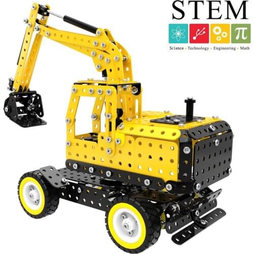 NFSTRIKE Excavator Crane Motorcycle Bulldozer Car Model DIY Stainless Steel Metal Building Block Kit Steam Stem Toys