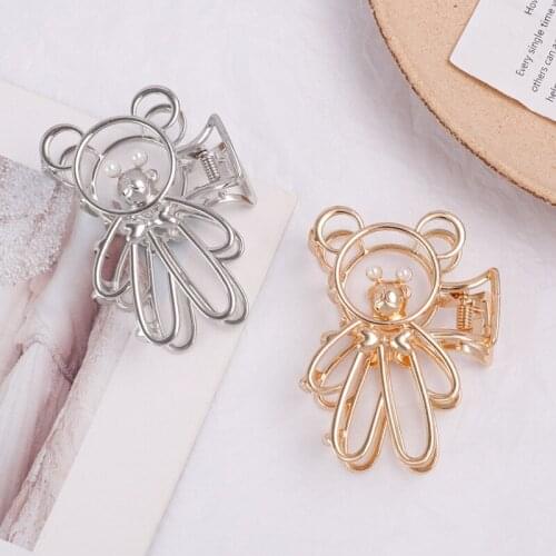 New Cute Circle Bear Hollow Gold Hair Clip for Hair Alloy Hair Claws Heart Women Girl Sweet Headband Clip Hair Accessories