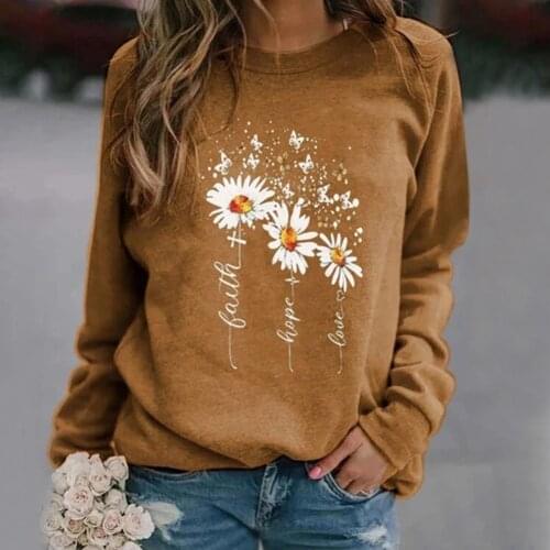Autumn New Womens Long Sleeve Pullover Womens Sweatshirt Long-Sleeve Hoodie Floral Printed Casual Sportswear