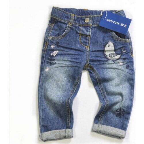 New Fashion Baby Jeans pants Cute Brid girls denim full pants for girl Newborn Infant girls skinny jeans 9-24M