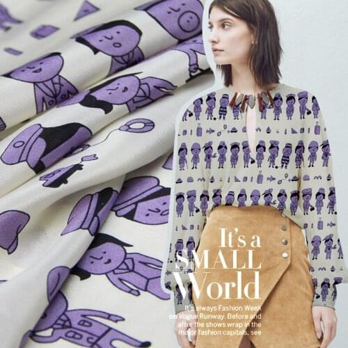 Adorable cartoon characters Mickey bottom villain stamp summer dress shirt fabric silk crepe fabric