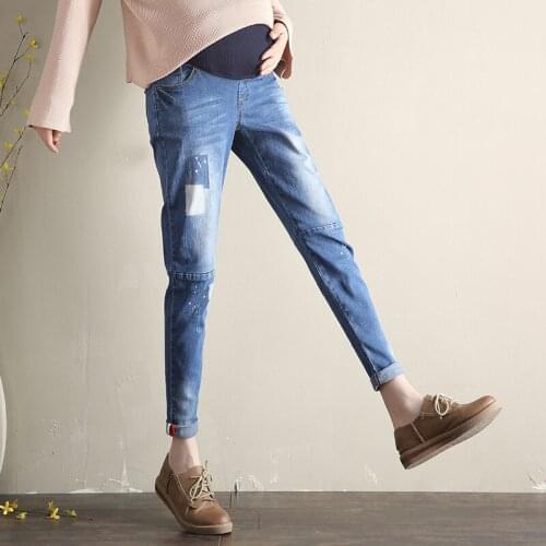 Autumn Maternity Jeans Straight Pregnancy Plus Size Denim Jean For Pregnant Women Trousers With Pockets loose long Pants