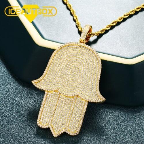ICEOUTBOX Full Of Rhinstone Oversize Hands Pendants Necklace Crystal Zircon Rapper Hand Shaped For Mens Hip Hop Jewelry Gifts