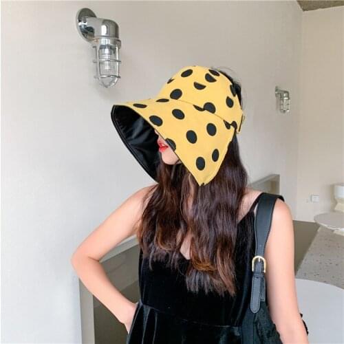 Korean Summer Outdoor Full Protection Super Large Brim Cow Dot Bucket Hat Lady Sunshade Fisherman Visor Cap