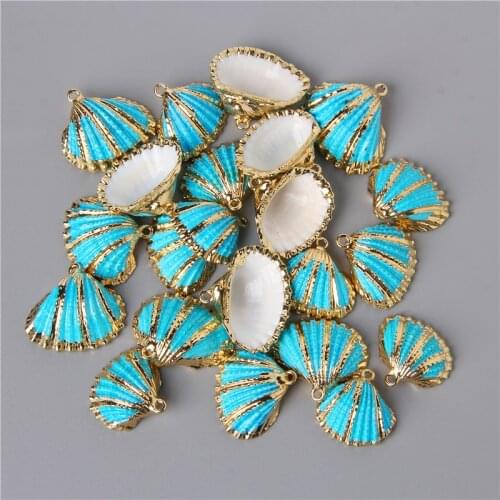 10pcs Irregular Blue Gold Color Natural Shell Pendants Charm Fan Shape Necklace Pendant for Jewelry Making Earring Necklaces Diy
