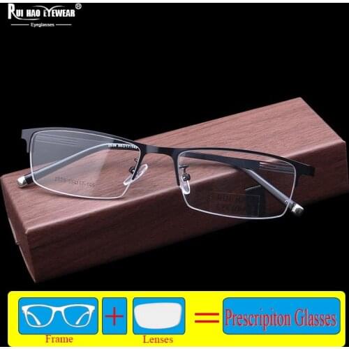Half Rimless Prescription Eyeglasses Unisex Rectangle Glasses Frame Fill Resin Lenses Customize Progressive Spectacles Reading