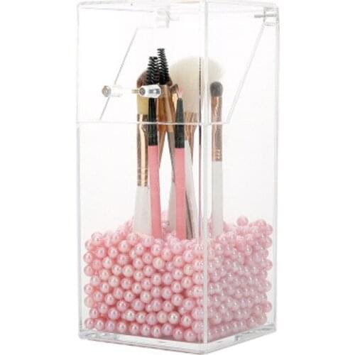 Transparent Acrylic Flip Cover Makeup Brush Box Holder Jewelry Box Makeup Organizer Desktop Cosmetic Storage Box Pearls Barrel