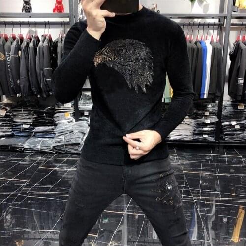 Drop shipping Knitted Sweater Mens Clothes Winter Men Pullover Plus Size 3XL Diamond stone europe Style Sweaters