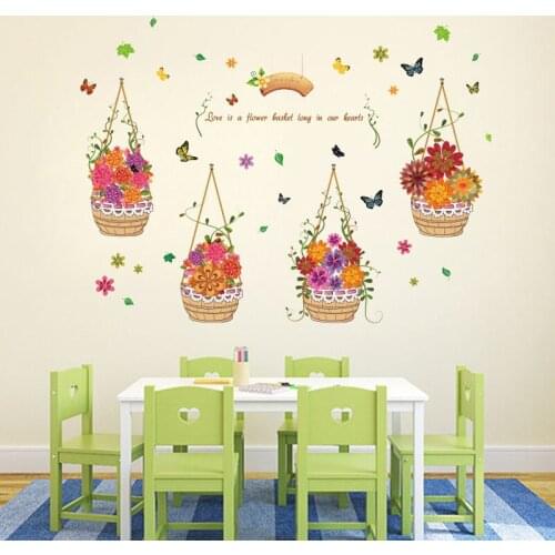 Hand Painted Hanging Basket Bedroom Living Room TV Sofa Background Decorative Removable Waterproof Wall Stickers