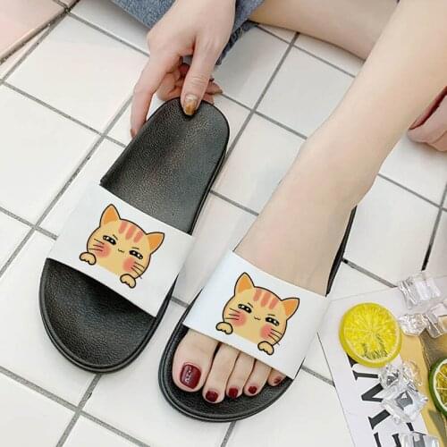 Shoes For Women Summer Cute Cat Cartoon Slippers Ladies Beach Sandals Home Indoor Non-slip Flip Flops Slides Female Plus Size 41