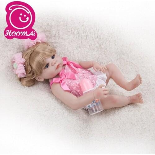 18" Silicone Baby Doll Full Body Hair Toy Doll Baby Toddle Doll Smooth Vinyl Body Soft Silicone Realistic Toys for Children