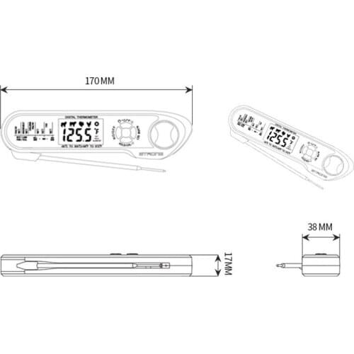 Instant Read Meat Thermometer with 2 Probes & Backlight & Bottle Opener Waterproof Magnetic Foldable Food Thermometer RE