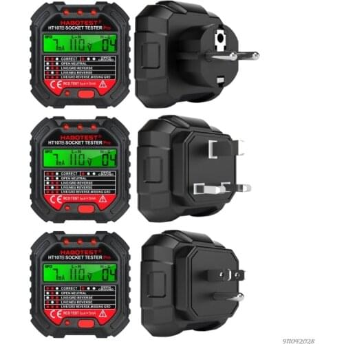 HT107 Socket Tester Voltage Test EU/UK/US Plug Line Tester RCD Voltage Measurement LCD Display Socket Tester Leakage Wholesales