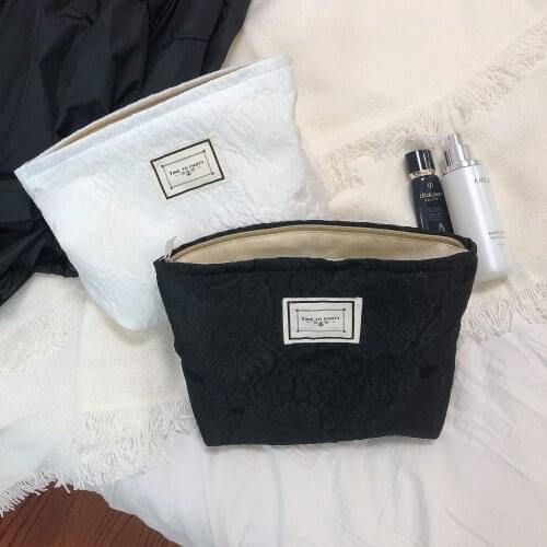 Yeqofcd Eco Pouch Black White Jacquard Cosmetic Bag Canvas Coin Wallets Womens Makeup Bags Cotton Purse Handbag With Zipper