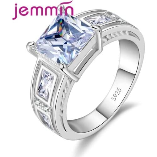 Hot Exquisite Shiny Square Colorful CZ Wedding Rings 925 Sterling Silver Women Girl Fashion Jewelry Wholesale Price