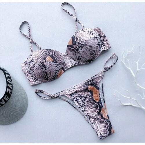 Womens Bikini Snake Print Sexy Swimsuit European And American Fashion Steel Support Hard Bag Split Swimsuit Summer Surf Sport