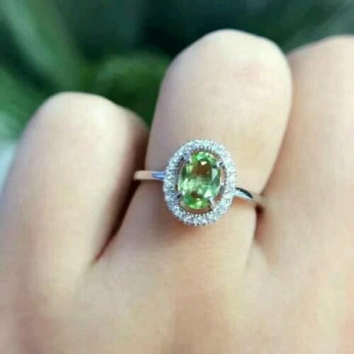 Natural green peridot gem Ring Natural olivine Ring S925 sterling silver Classic simple elegant round women party gift Jewelry