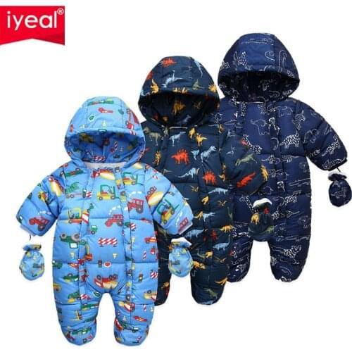 IYEAL Infant Baby Boys Girls Winter Snowsuit Romper Hoodied Footie Outwear Toddler Jumpsuit Warm Thermal Coat Jacket + Gloves