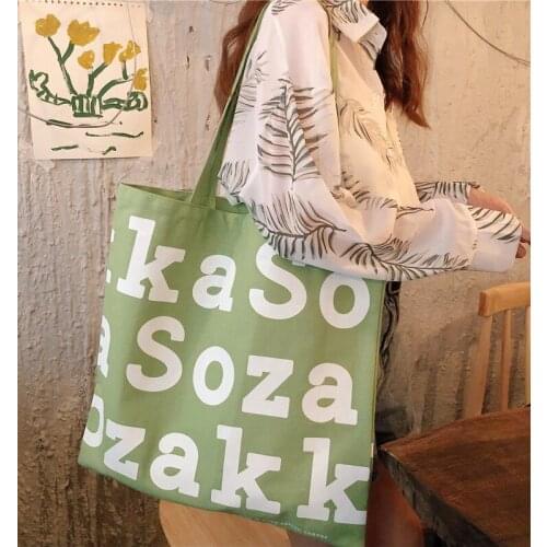 2019 Letter Cotton Shopping Ladies Handbags Canvas Tote Bag Travel Women Eco Reusable Shoulder Bags bolsas green Large Capacity