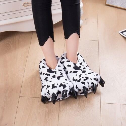 2020Winter Warm Women Shoes Soft Indoor Floor Slippers Women Men Children Dinosaur Paw Shoes Fun Animals Christmas
