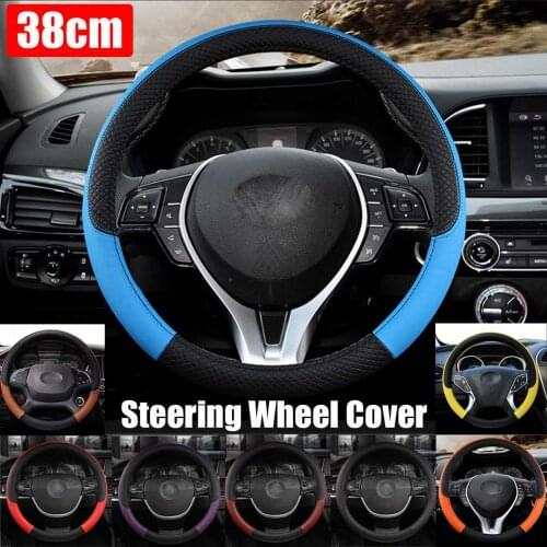 38cm Leather Car Steering Wheel Cover Protector Anti-slip Auto Accessories Breathable Car Styling Universal