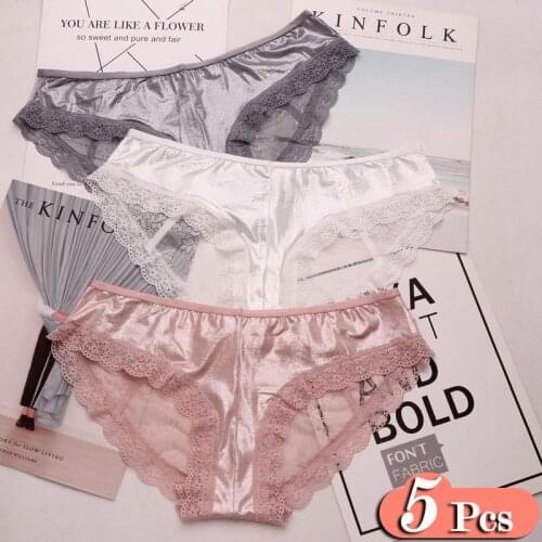 5Pcs/Lot Luxurious Shining Women Underwear Lace Sexy Pantie Seamless Briefs Set Girl Hollow Out See Through Transparent Lingerie