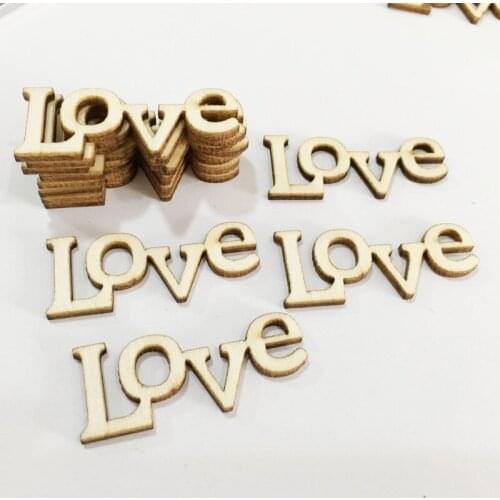50pcs Wooden Love Laser Cut Wooden Slice Handcraft Letter Carving DIY Wood Crafts Scrapbook Hanging Ornaments Home Decoration