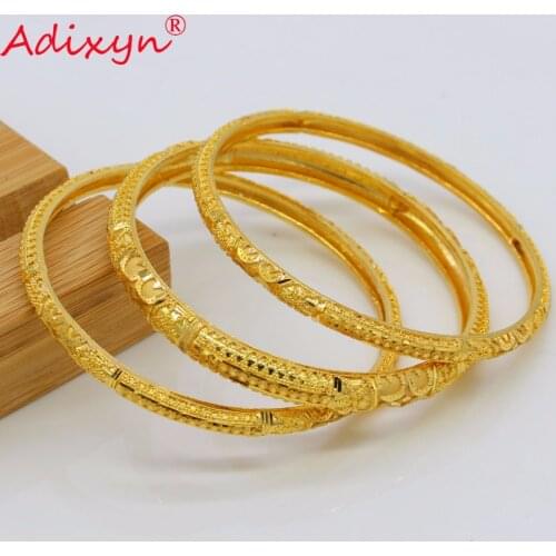 Adixyn 7cm/2.8inch Dubai Bangles For Women Gold Color Bracelets Ethiopian/Arab/Middle East Party Gifts 3Pcs Mix N07013