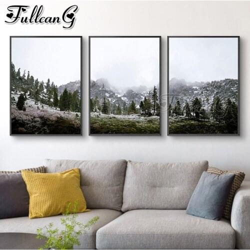 FULLCANG 5d diy diamond embroidery winter natural scenery diamond painting triptych full square round drill home decor FC2977