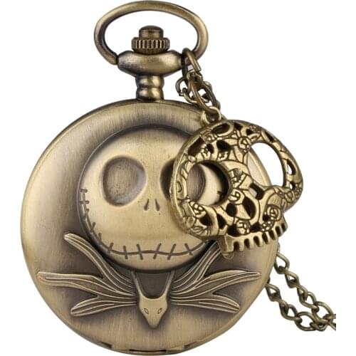 Retro Bronze The Nightmare Before Christmas Pocket Watch Jack Skellington Tim Burton Movie Kid Pendant Clock Gift with Accessory