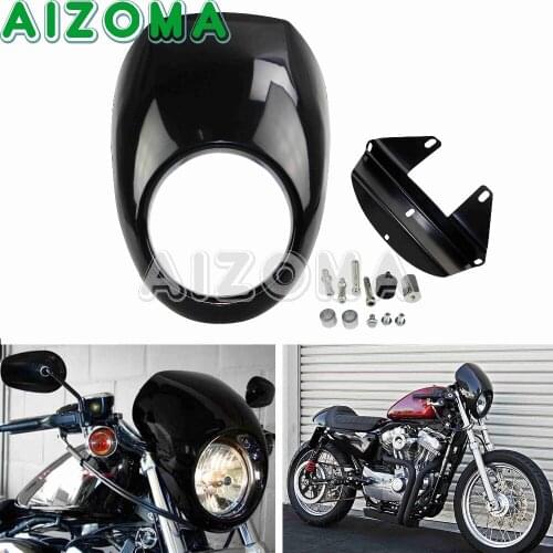 Black Motorcycle 5.75"Headlight Fairing 5-3/4" Headlamp Mask Kit For Harley Sportster Dyna FXR FXRS 39mm Fork 1973-2018