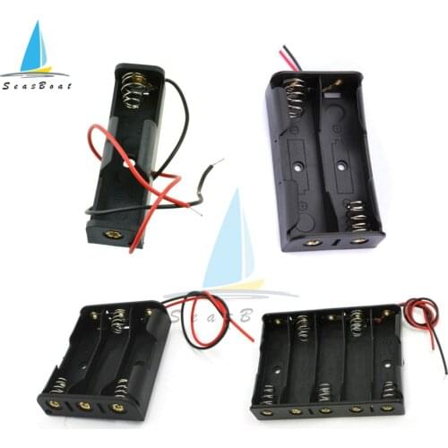Black Plastic 1x 2x 3x 4x 5xAA Size Battery Storage Box Case 1 2 3 4 Slot Way DIY Batteries Clip Holder Container With Wire Lead