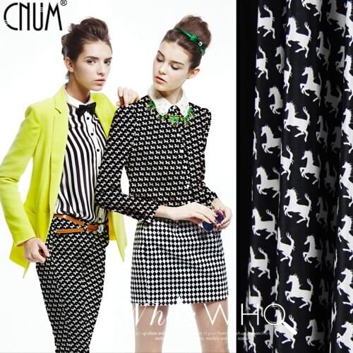 CNUM SCD103 100% Natural Silk Crepe De Chine/Horses Prints/Silk Fabric /Width 1.25yd Thickness 14mm