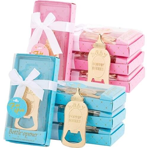 Baby Shower Bottle Opener Small Gifts For Gender Reveal Guests Welcome Home Corkscrew Boy or Girl Decoration Supplies Box Ribbon