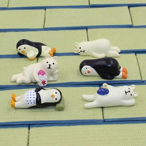 Lazy Bear Figurines zakka Miniature Decorations Cute penguin Japanese Style Lying White mini Bear for Children Lovely Resin