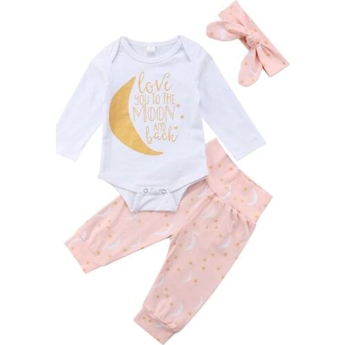 3Pcs Cute Newborn Clothing Set Baby Girls Cotton Clothes Long Sleeve Romper Tops Pants Headband Infant Clothes Baby Outfit Set