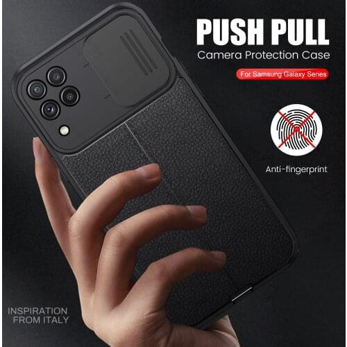 Leather lychee patten soft silicone shell cover for samsung galaxy a12 a22 a32 a42 a52 a72 2021 push pull camera protection case