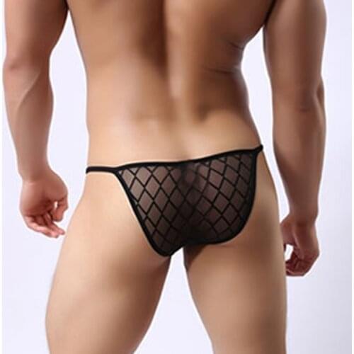 Man panties sexy breathable underwear pouch men briefs Rhombus grid fun high fork mini briefs mesh mens underwear transparent