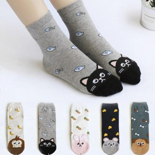 COCOTEKK Newly Design Cute Cotton Jacquard Fruit Socks Women Lovely Animal Cat Footprint Dog Sock Winter Female Crew Women Socks