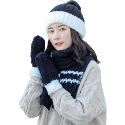 2020 New Winter Hats Scarf Gloves Set for Women Thick Cotton Winter Accessories Set 3 Piece Female Male Beanie Scarf Gloves
