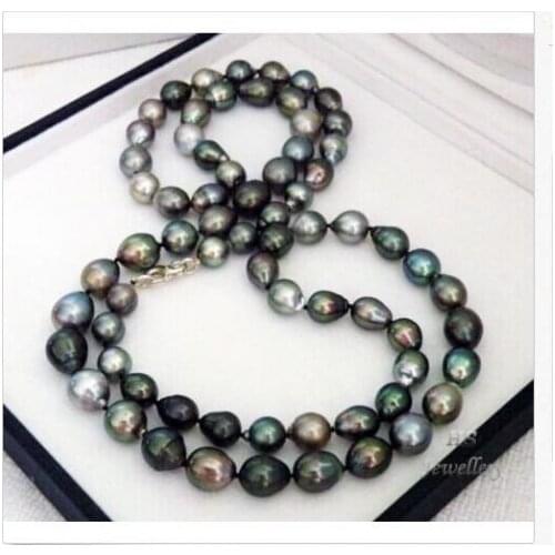 Charming stunning 12-13mm Tahitian black green multicolor pearl necklace 38inch shipping free