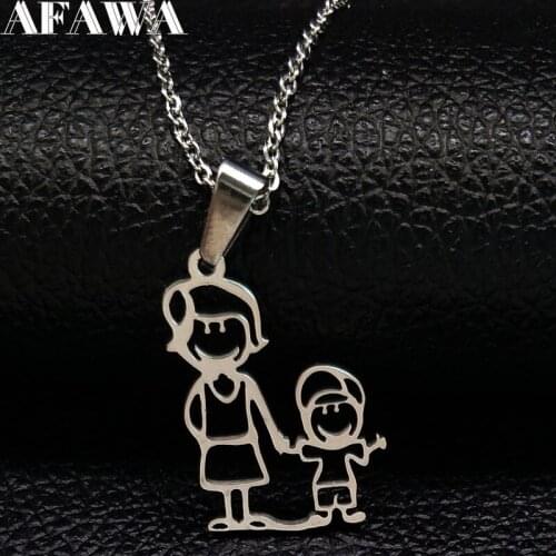 Mom and Son Stainless Steel Necklaces for Women Silver Color Famliy To My Son Necklaces Pendants Jewelry Gift N328S01