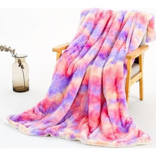 Rainbow Plush Super Soft Blanket Colorful Bedding Sofa Cover Furry Fuzzy Fur Warm Throw Cozy Couch Blanket