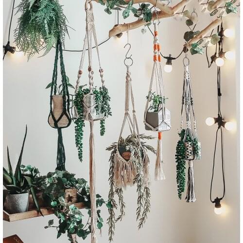 Macrame Plant Hanger Flower Pot 100% Handmade Bohemia Vintage Hanging Planter Basket Wall Hanging Courtyard Garden Décor