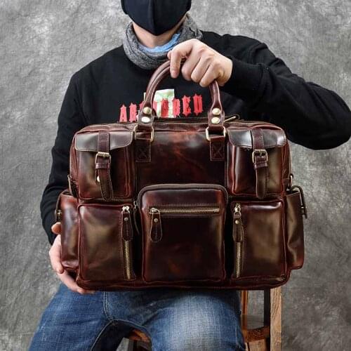 Mens genuine leather briefcase fit 15" Laptop reddish brown Glossy vintage Cow leather handbag leather business bag work tote