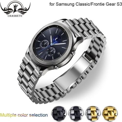 Stainless Steel Watchband 22mm for Samsung Classic/Frontie Gear S3 46mm SM-R800 Quick Release Band Metal Strap Wrist Bracelet
